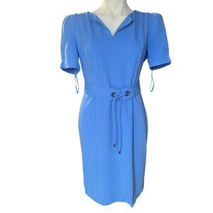 Karl Lagerfeld Paris Womens Blue Dress Size 10 Adjustable Belt Puff Sleeves READ